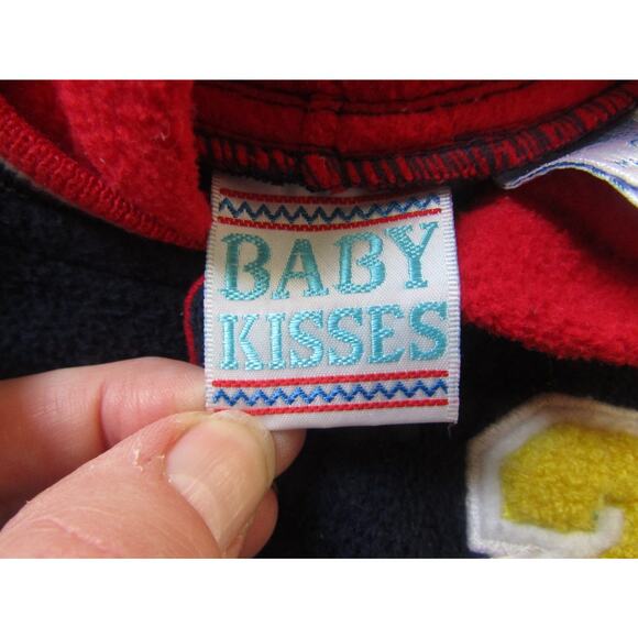 Vintage Baby Kisses Varsity Jacket 24 Patch Hooded Fleece Boys 18M Blue Red - Picture 5 of 7